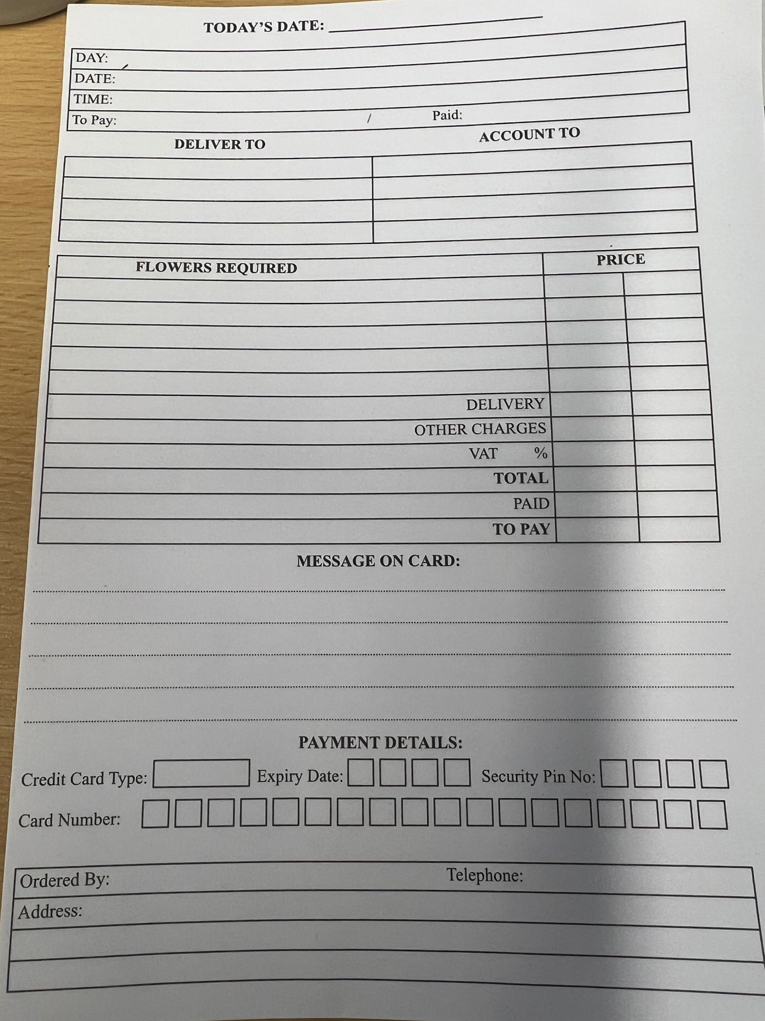 Order Pads - (200 sheets)