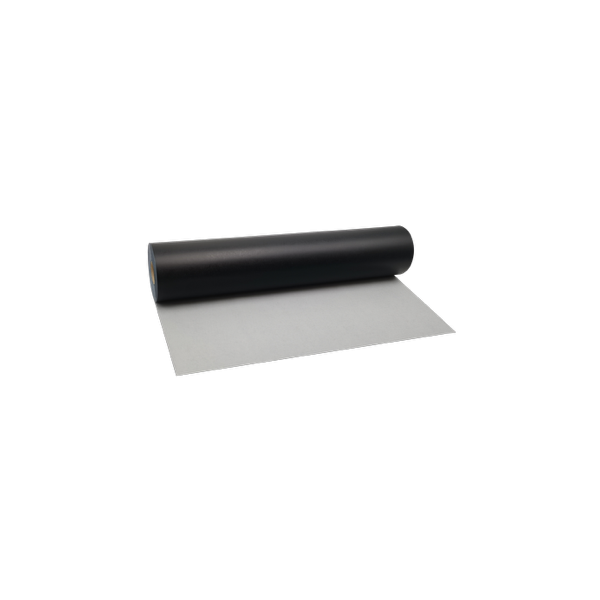 Roll of black material on a white background