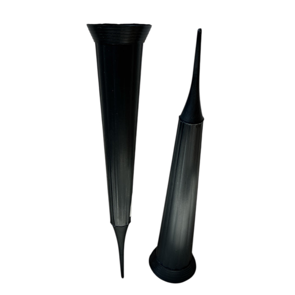 Two black plastic carnation tube  on a white background