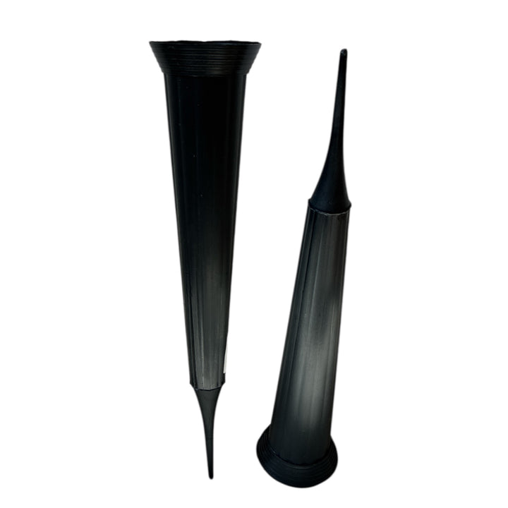 Two black plastic carnation tube  on a white background