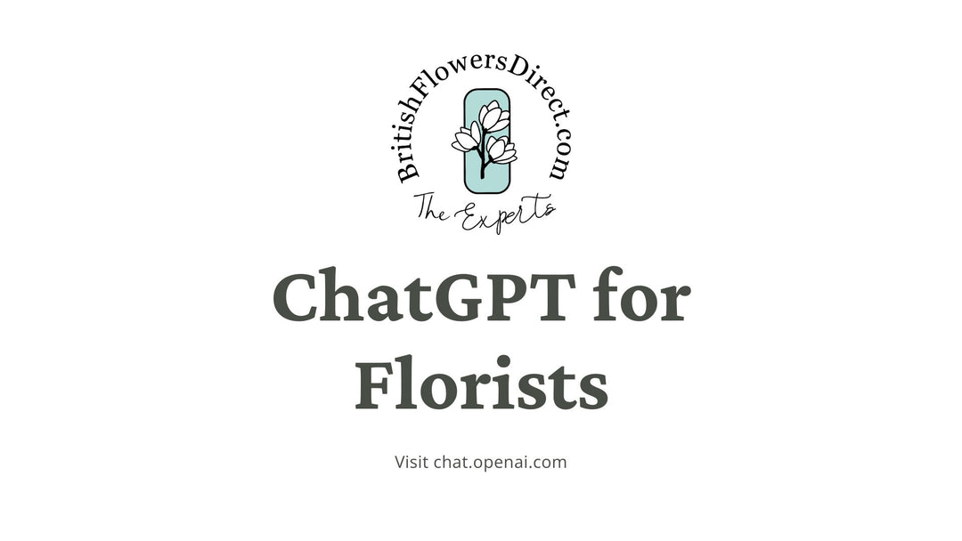 Promotional graphic for 'ChatGPT for Florists' guide, featuring the logo of a floristry business and text detailing the content of the guide.