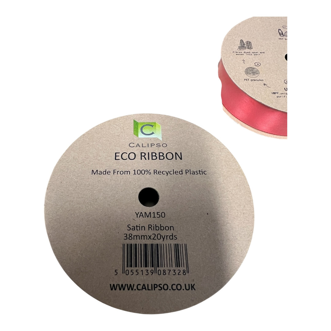 Details on package: Ribbon Eco - Recycled from plastic bottles DOUBLE FACE RED / 38mm width x 20 Yards