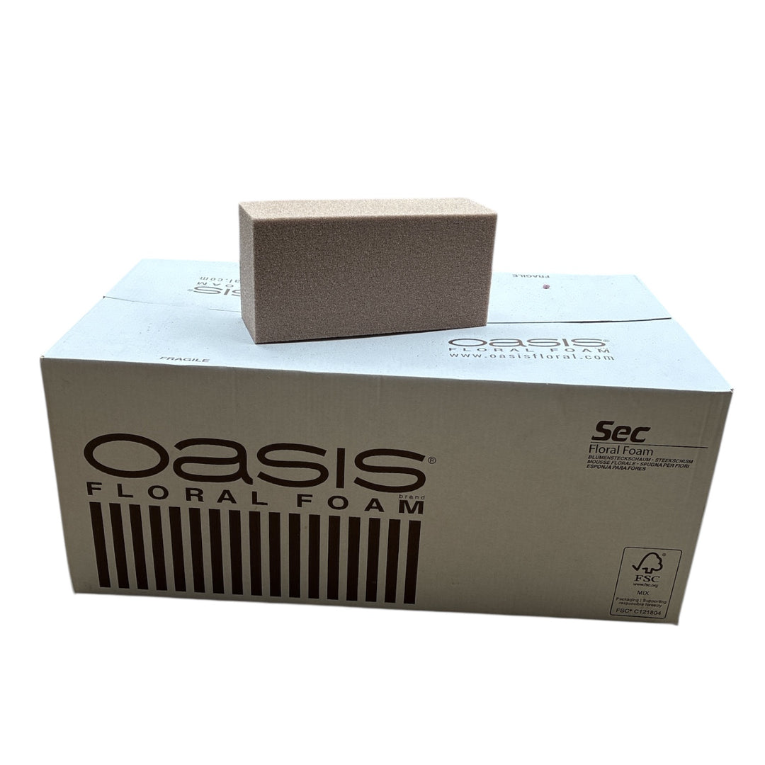 Oasis floral foam block on a branded box with 'Sec' logo