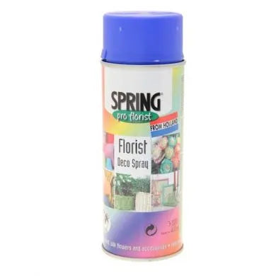 A can of Spring Pro Florist Royal Blue Spray Paint with an image of a floral arrangement and the product name displayed on the label.