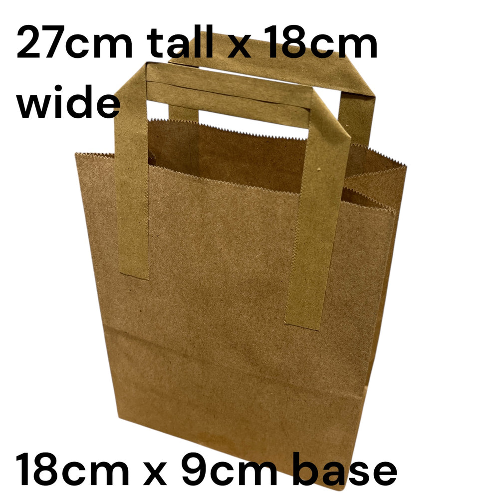 Brown paper bag with dimensions labeled on a white background