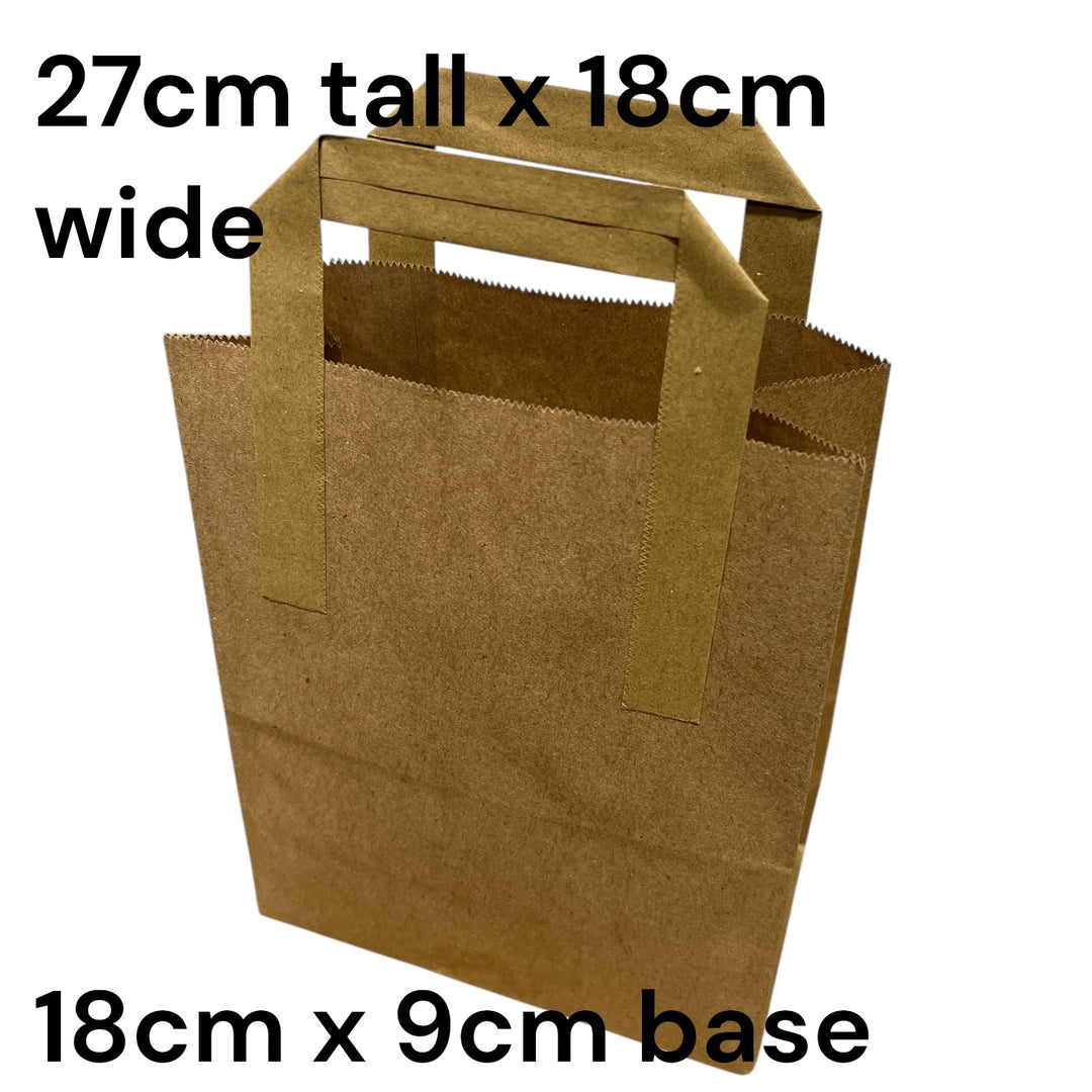 Brown paper bag with dimensions labeled on a white background