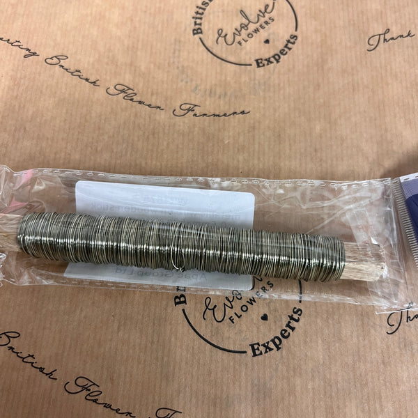 Metallic Florist Wire on Wooden Stick – 0.5mm x 50g – Champagne