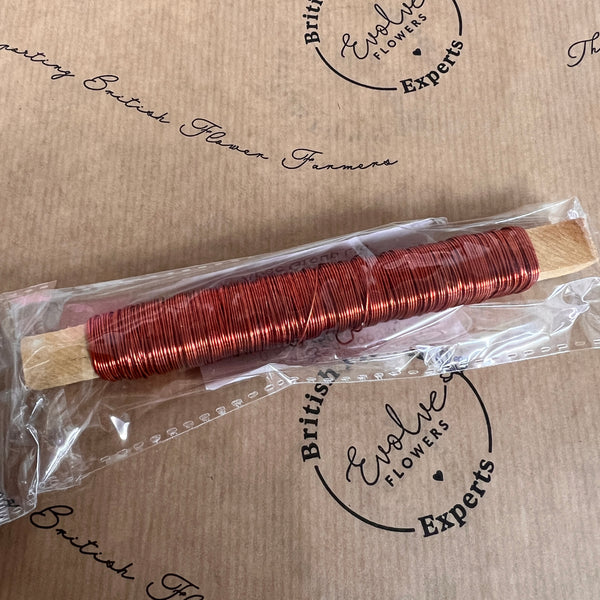 Metallic Florist Wire on Wooden Stick – 0.5mm x 50g –Orange