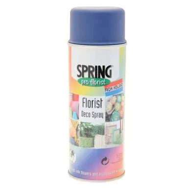 A can of Spring Pro Florist navy blue spray paint with floral design elements on the label.