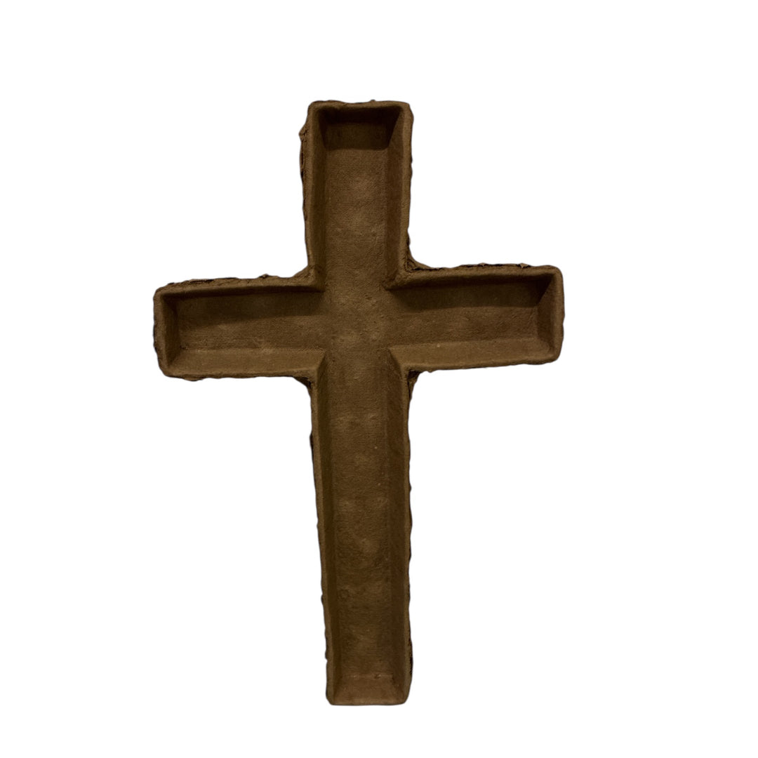 Brown cross-shaped object on a white background