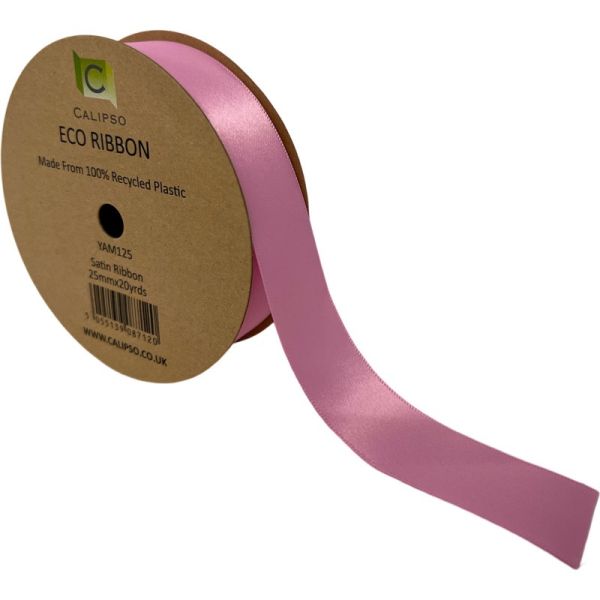 Ribbon Eco - Recycled from plastic bottles DOUBLE FACE ROSE PINK 25mm width x 20 Yards
