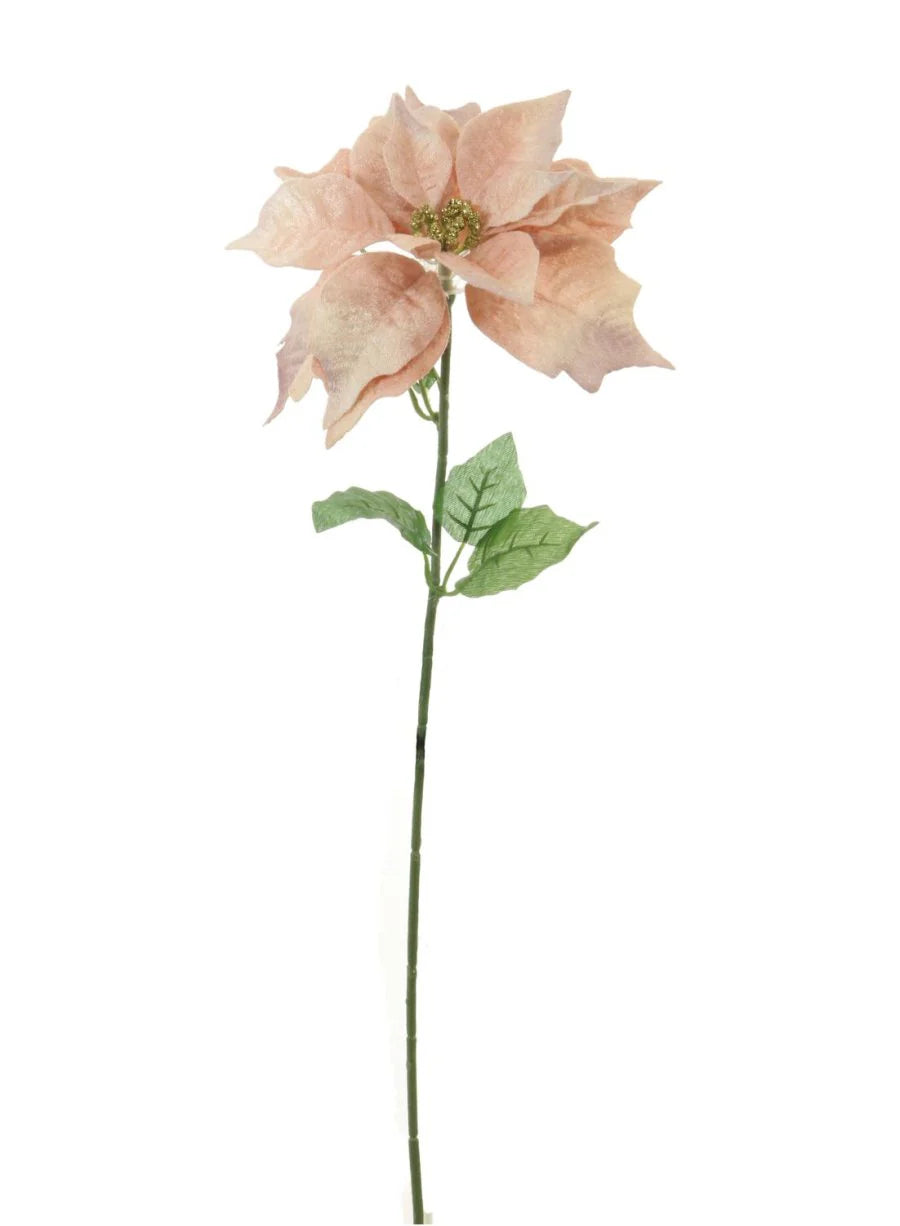 Artificial flower stem with pink flowers on a white background
