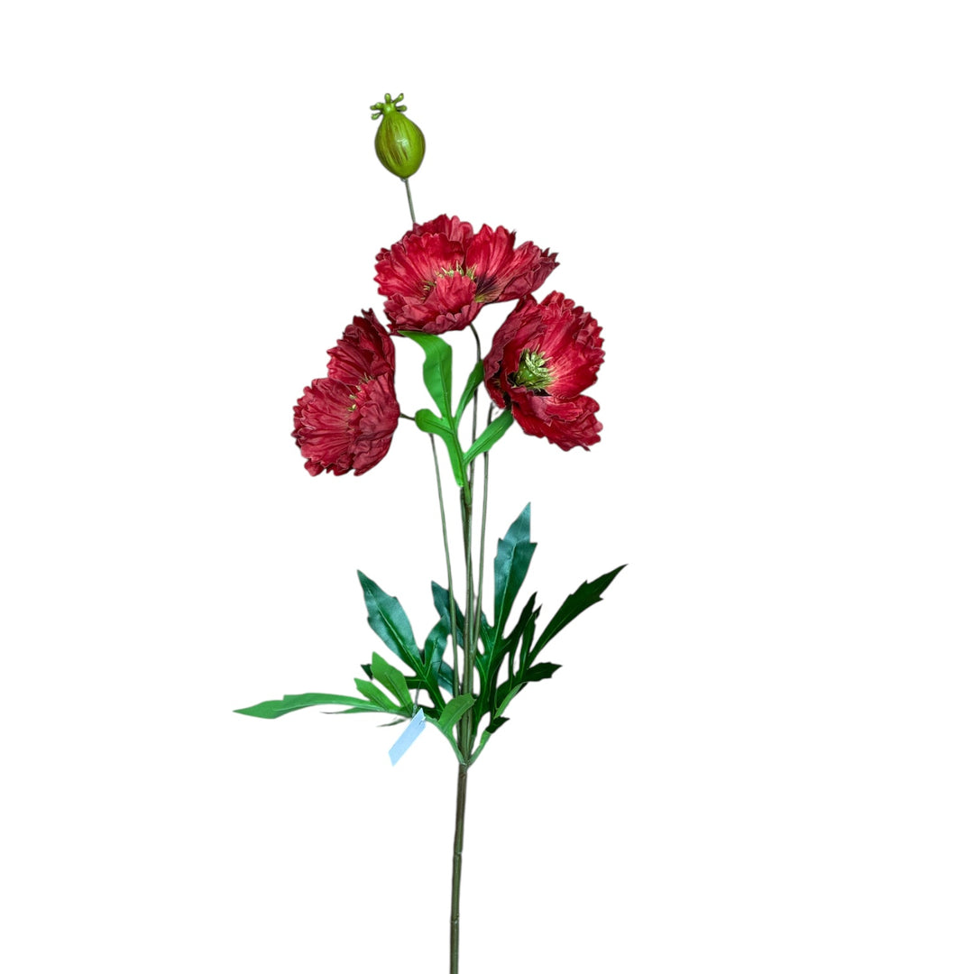 Artificial red poppy flower arrangement on a white background