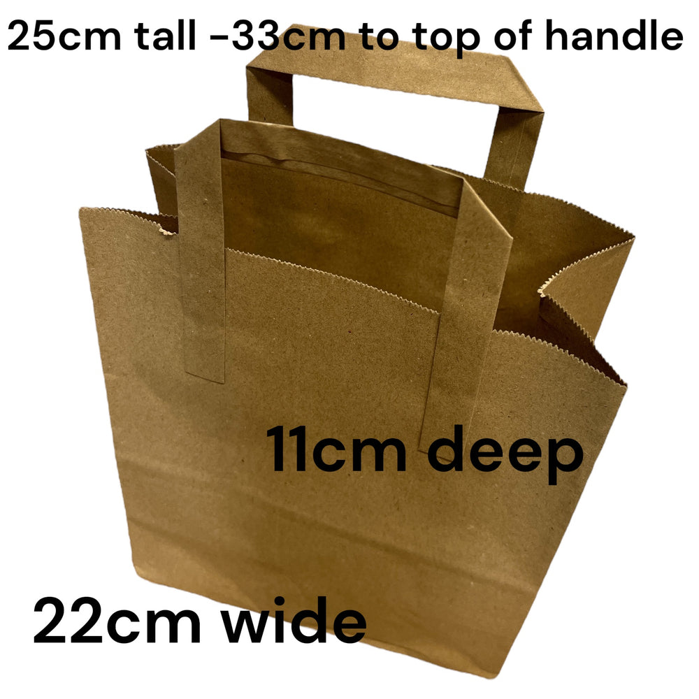 Brown paper bags with measurements on a white background