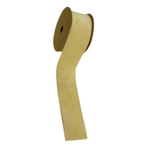 Roll of ivory velvet ribbon on a white background