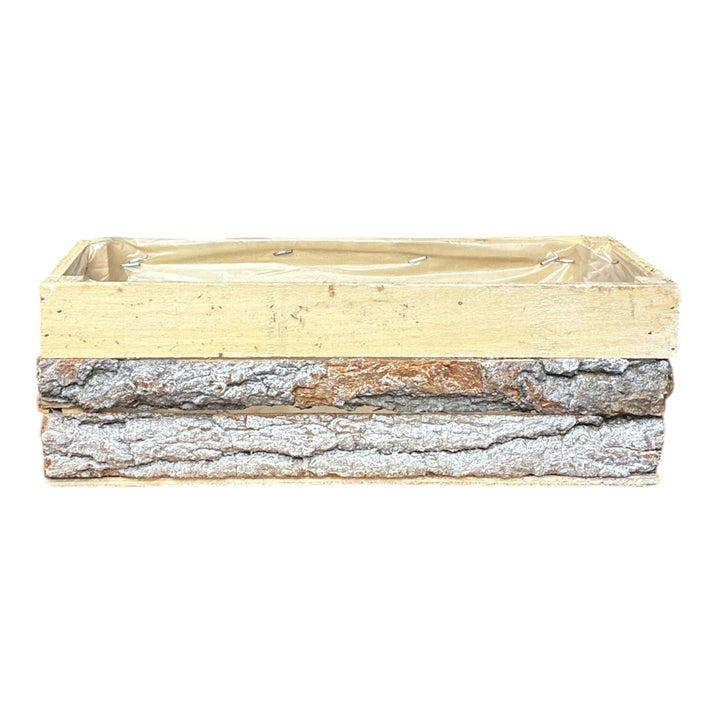 Natural rustic bark trough container measuring 30 x 12 x 10cm for florist table centrepieces.