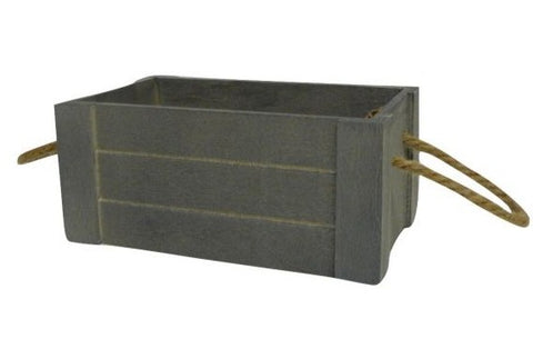 WOOD-GREY CRATE WITH ROPE HANDLES Size: - 20.5x12x9cm