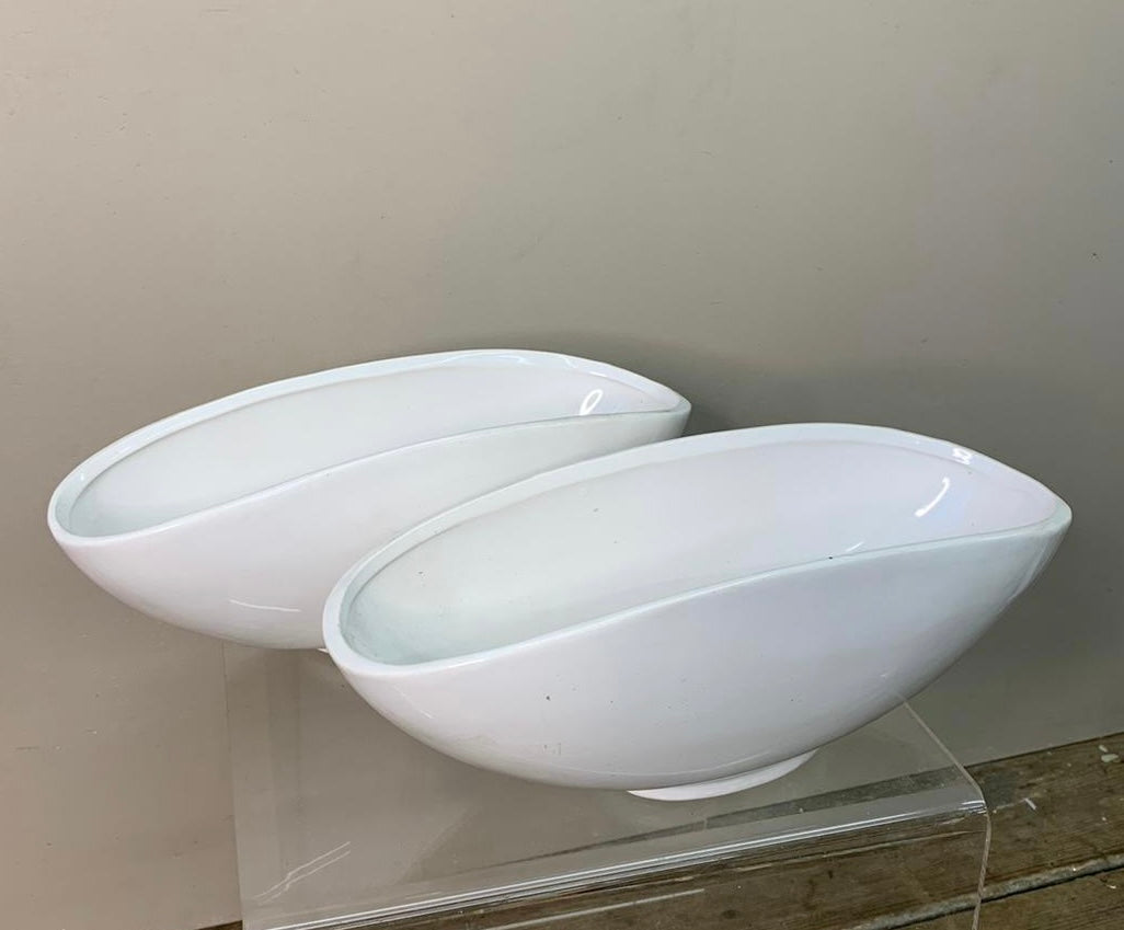 Ceramic Oval Mantle Bowl with white glaze