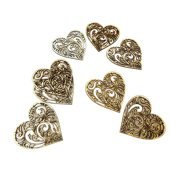 Wooden Heart Shapes  - Paisley - Pack of 10 pieces