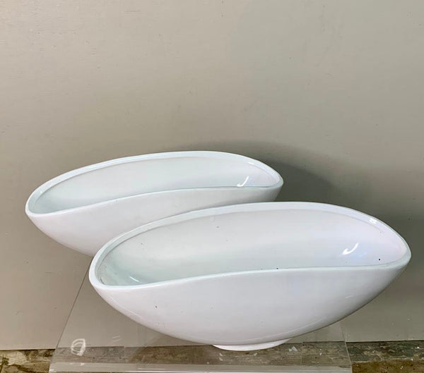 Ceramic Oval Mantle Bowl with white glaze